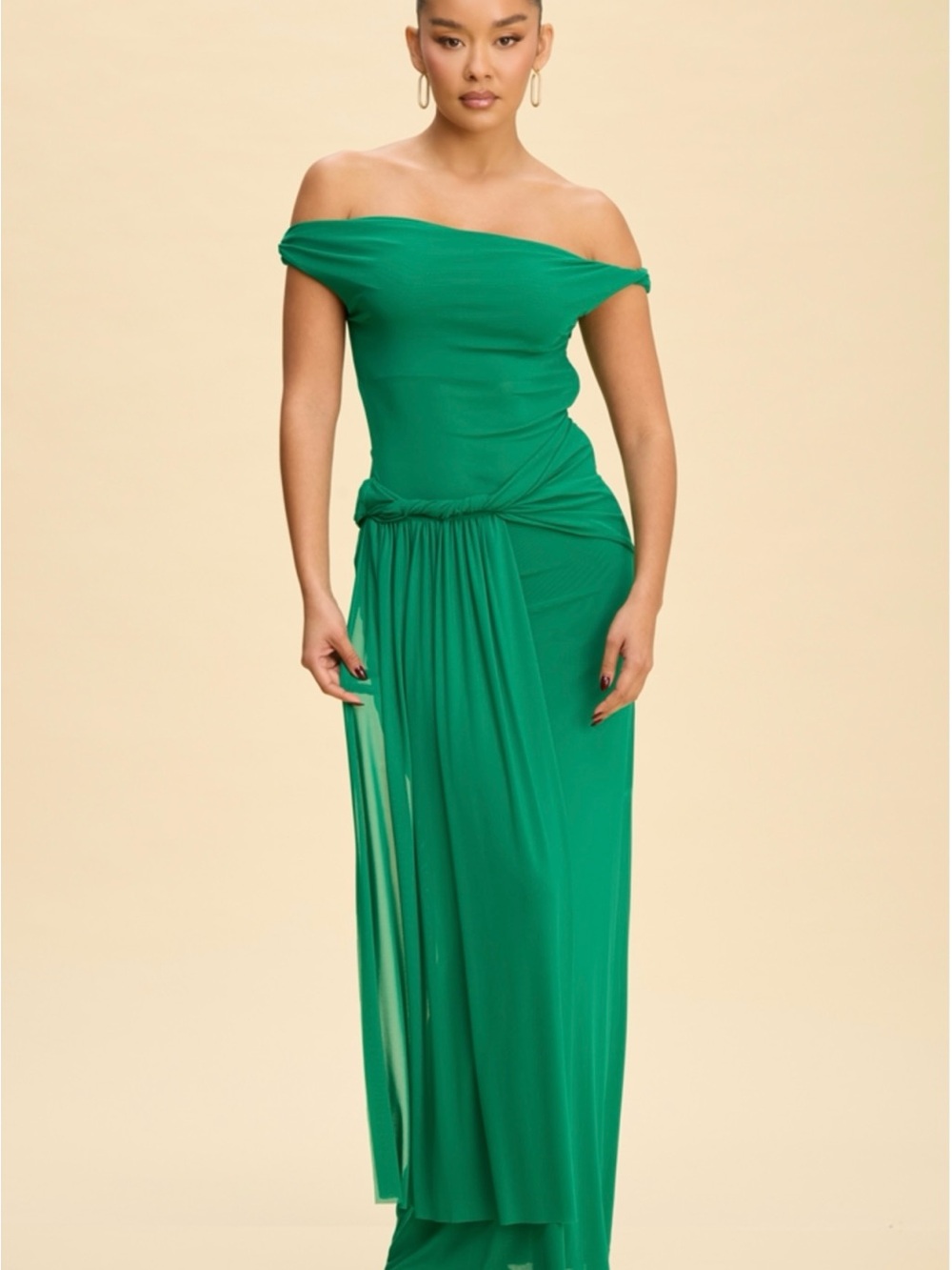 One-Shoulder Emerald Green Evening Dress